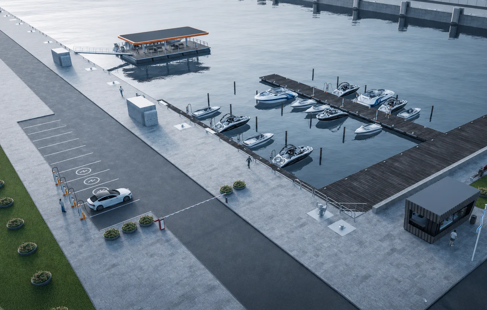 Satellite charger on marina dock